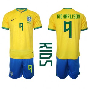 Brazylia Richarlison #9 Koszulka Podstawowych Dziecięca MŚ 2022 Krótki Rękaw (+ Krótkie spodenki)